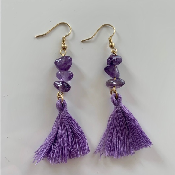 Amethyst Boho Tassel Earrings - Picture 1 of 2